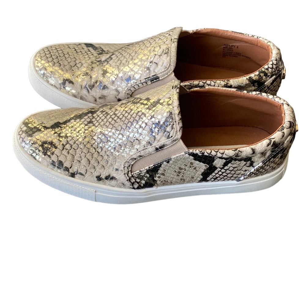 💎 STEVE MADDEN Sneaker Womens Sz 8 Snakeskin Metallic Gold Slip On Animal Print